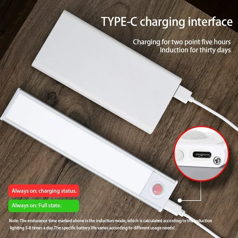 Luminária LED com Sensor de Movimento – USB Recarregável, Sem Fios, 3 Cores de Luz | Ideal para Armários, Cozinha, Quarto e Corredor