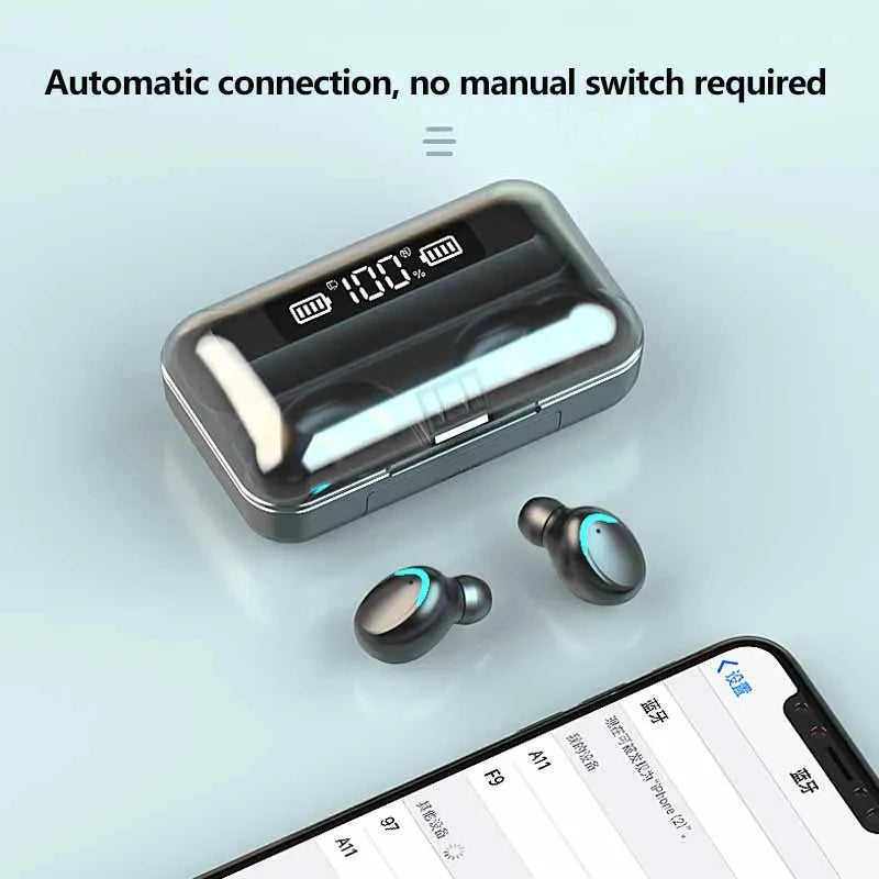 Fone TWS F9-5 com Display LED, Som Potente e Estojo Carregador de 2000mAh