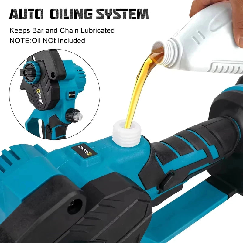 Mini Motosserra Elétrica Gisam 8" Brushless – Sem Fio, Portátil, Para Poda, Jardinagem e Madeira | Compatível com Baterias Makita 18V