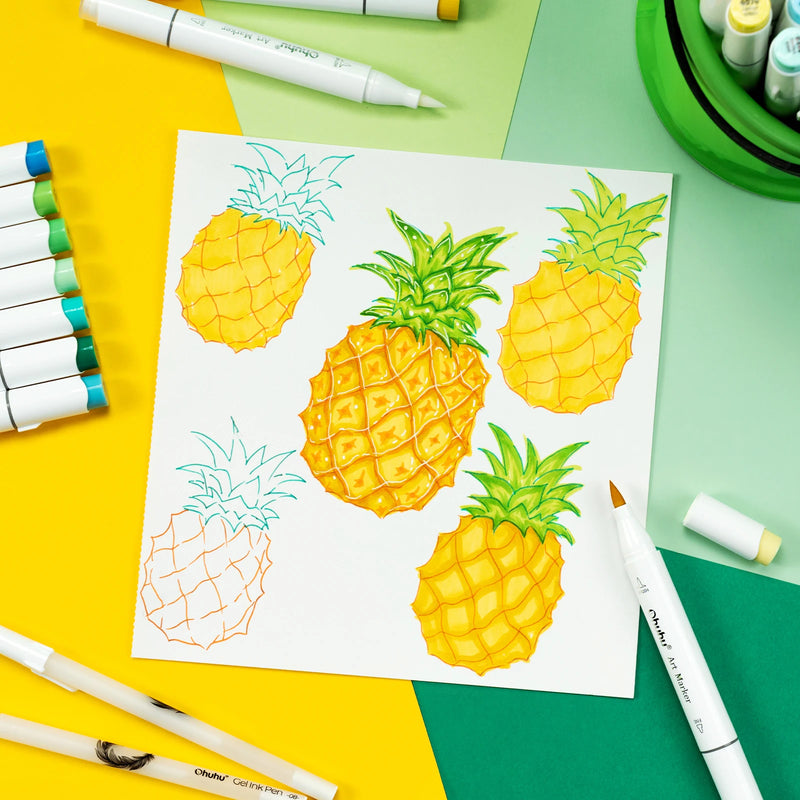 Kit Ohuhu Honolulu | Marcadores Profissionais Álcool Recarregáveis – 24 a 320 Cores Vibrantes, Dupla Ponta Brush + Chisel | Para Desenho, Mangá, Sketch e Arte Escolar