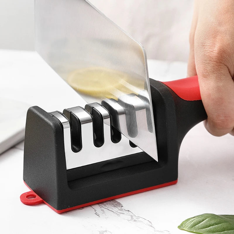 Afiador de Facas de Cozinha Multifuncional – 3 Segmentos, Portátil e Antiderrapante