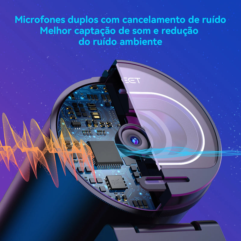 Webcam EMEET S600 4K Ultra HD | 1080p 60FPS | Autofoco Rápido | Microfones com Cancelamento de Ruído + Tampa de Privacidade – Ideal para Lives, YouTube, TikTok e Reuniões Online