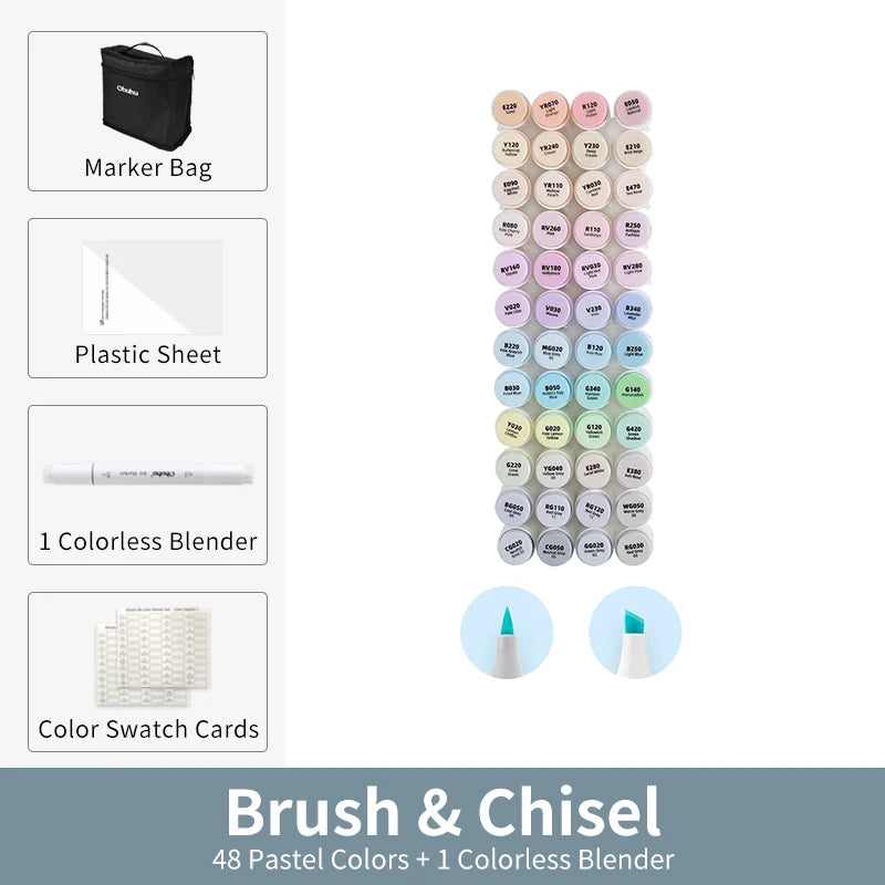 Kit Ohuhu Honolulu | Marcadores Profissionais Álcool Recarregáveis – 24 a 320 Cores Vibrantes, Dupla Ponta Brush + Chisel | Para Desenho, Mangá, Sketch e Arte Escolar
