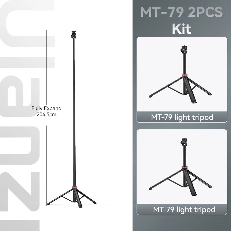 Ulanzi MT-79 Tripé Profissional Portátil – Até 2m de Altura, Alumínio de Alta Resistência, Super Leve, Ideal p/ Celular, DSLR, GoPro e Luz de Estúdio