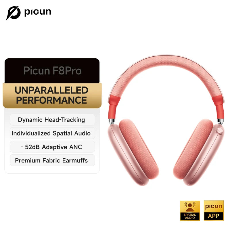 Picun F8 Pro – Headphones Bluetooth Wireless HiFi com ANC -52dB, Áudio 3D Espacial, Head Tracking, Microfone HD e Latência Ultra-Baixa.