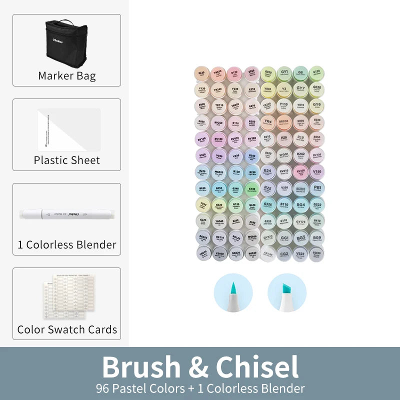 Kit Ohuhu Honolulu | Marcadores Profissionais Álcool Recarregáveis – 24 a 320 Cores Vibrantes, Dupla Ponta Brush + Chisel | Para Desenho, Mangá, Sketch e Arte Escolar