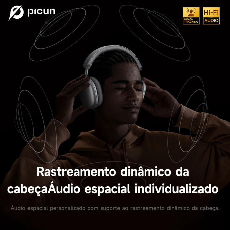 Picun F8 Pro – Headphones Bluetooth Wireless HiFi com ANC -52dB, Áudio 3D Espacial, Head Tracking, Microfone HD e Latência Ultra-Baixa.