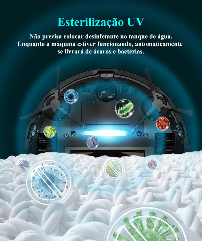 ABIR X8 — Robô Aspirador Inteligente | Navegação a Laser Lidar + TOF | 6500Pa de Potência | Mapas Multi-Andares | Mop Inteligente + UV