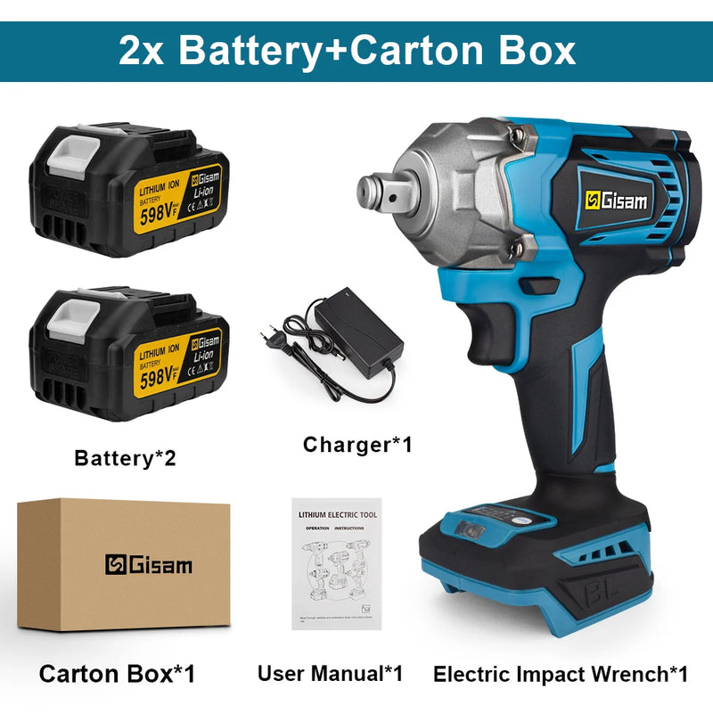 Chave de Impacto Elétrica 18V 1200N·m – Motor Brushless, Super Torque, Compatível Makita Série B