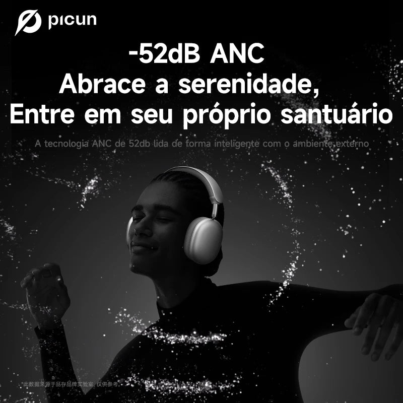 Picun F8 Pro – Headphones Bluetooth Wireless HiFi com ANC -52dB, Áudio 3D Espacial, Head Tracking, Microfone HD e Latência Ultra-Baixa.