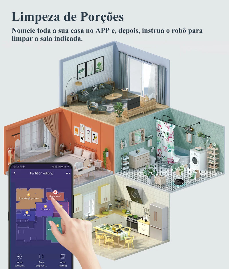 ABIR X8 — Robô Aspirador Inteligente | Navegação a Laser Lidar + TOF | 6500Pa de Potência | Mapas Multi-Andares | Mop Inteligente + UV