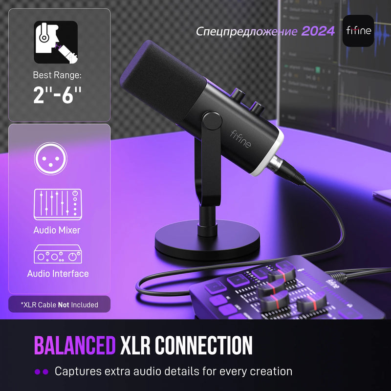 FIFINE AM8 Microfone Dinâmico USB/XLR com RGB Personalizável, Saída para Fone, Botão Mute – Ideal para Gaming, Streaming e Gravação de PC