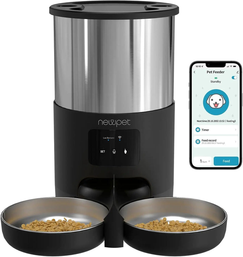 Alimentador Automático Smart Newpet 5L | Programável, Controle por APP, Tigela Inox, Ideal para Cães e Gatos