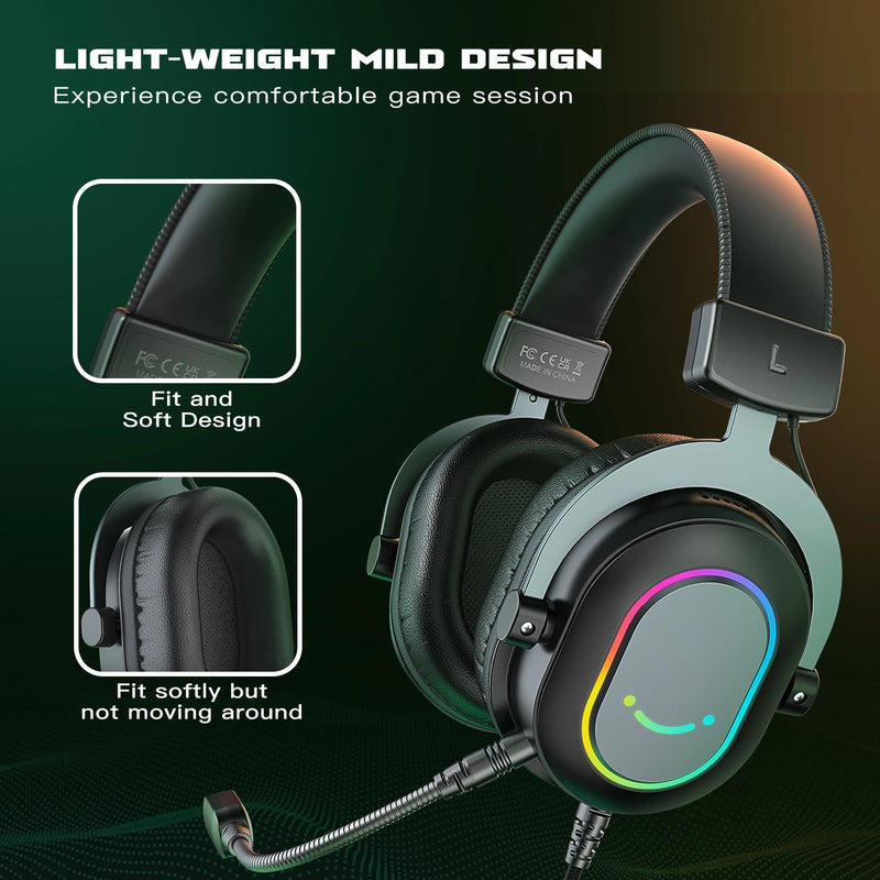 FIFINE H6 Headset Gamer USB – Som 7.1, RGB Dinâmico, Microfone com Cancelamento de Ruído, Controles no Cabo, Compatível com PC/PS5