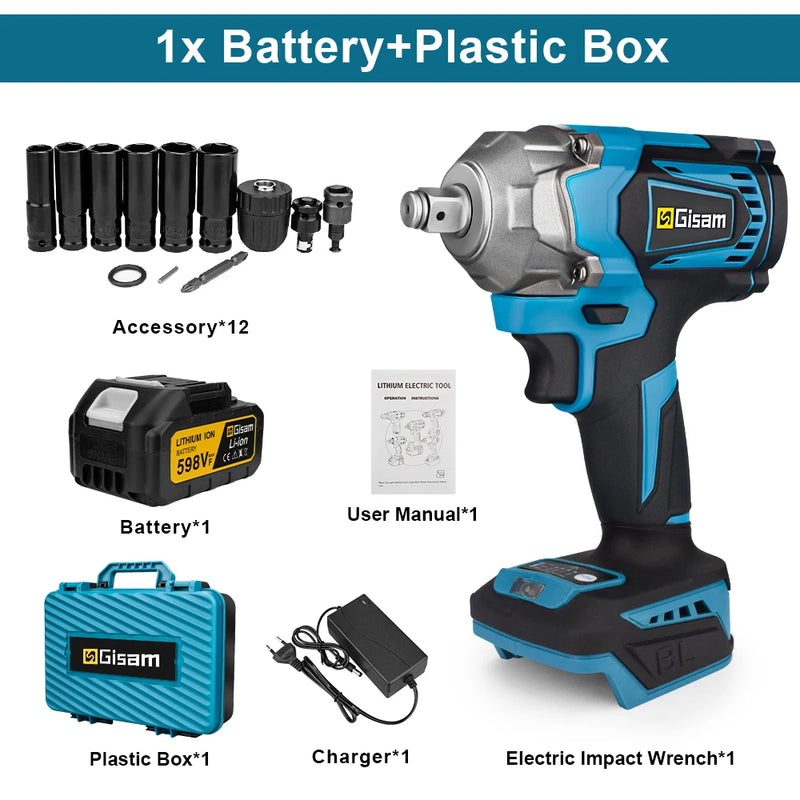 Chave de Impacto Elétrica 18V 1200N·m – Motor Brushless, Super Torque, Compatível Makita Série B