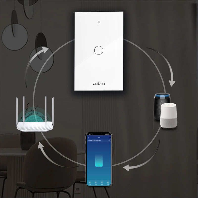 Interruptor Inteligente Wi-Fi Touch – Compatível com Alexa, Google e Tuya, Com Neutro