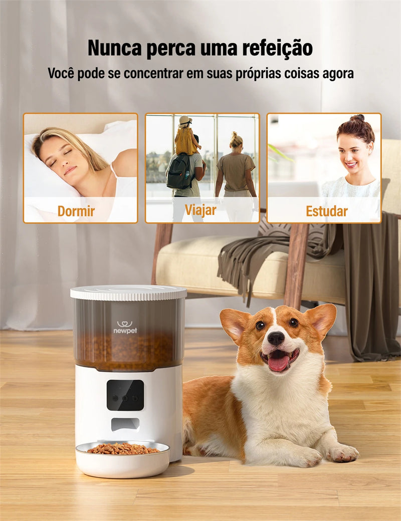 Alimentador Automático NewPet 4L – Inteligente, com Voz e Grande Capacidade
