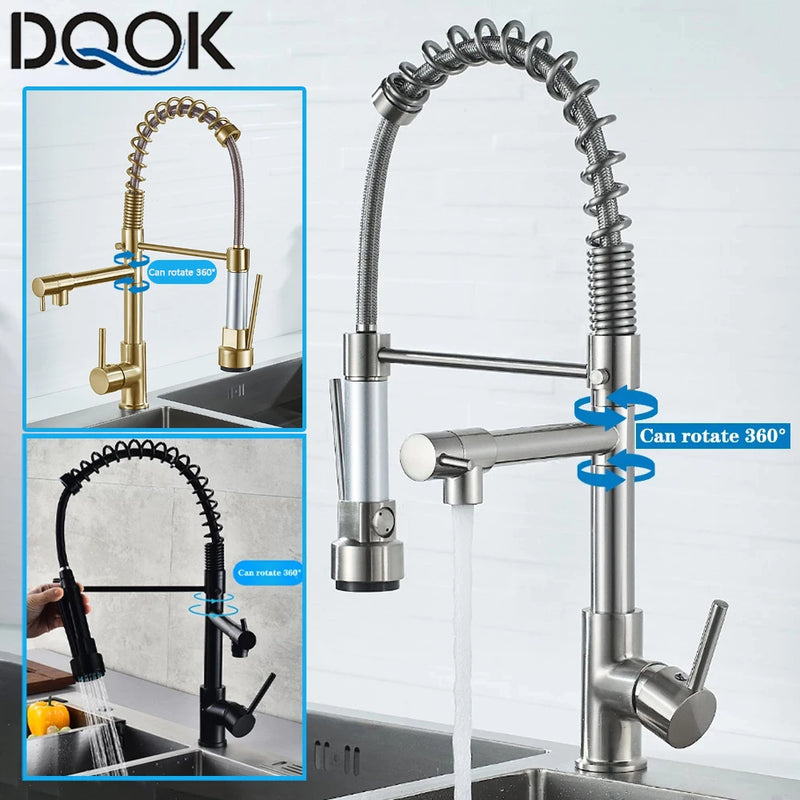 Torneira DQOK Black Brushed – Cozinha Profissional em Casa | Bica Flexível Retrátil, Água Quente & Fria, Duplo Jato, Instalação de Bancada