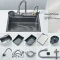 Pia de Cozinha em Aço Inox 304 – Design Waterfall, Cuba Única, Display Digital Integrado, Torneira Premium, Dispenser de Sabão e Lava-Copos