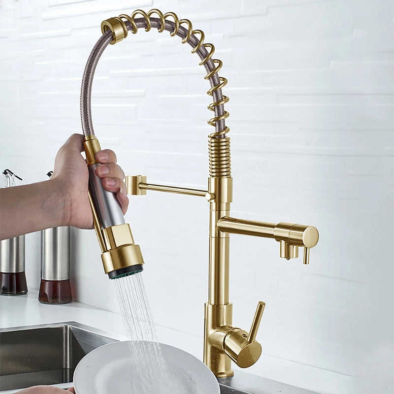 Torneira DQOK Black Brushed – Cozinha Profissional em Casa | Bica Flexível Retrátil, Água Quente & Fria, Duplo Jato, Instalação de Bancada