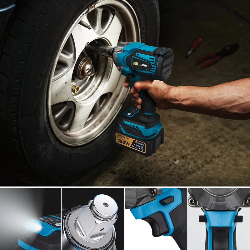 Chave de Impacto Elétrica 18V 1200N·m – Motor Brushless, Super Torque, Compatível Makita Série B