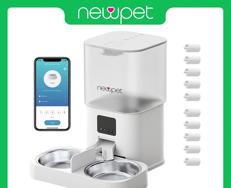 Alimentador Automático Inteligente Newpet 6L – Duas Tigelas, Controle por App e Programação de Refeições