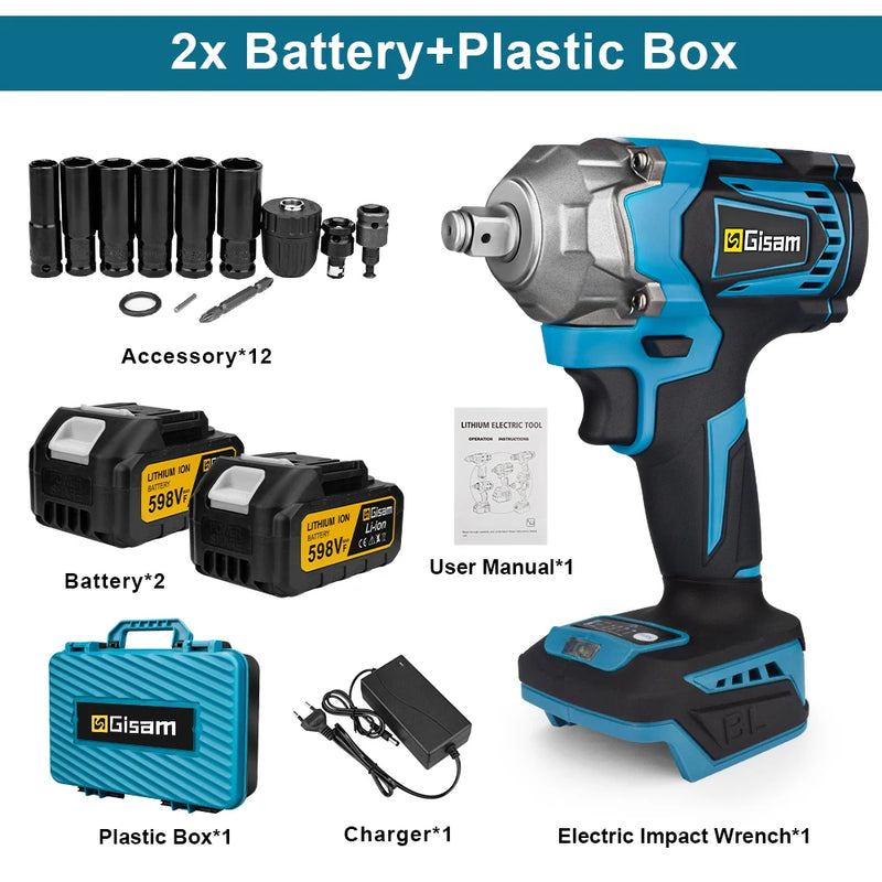 Chave de Impacto Elétrica 18V 1200N·m – Motor Brushless, Super Torque, Compatível Makita Série B