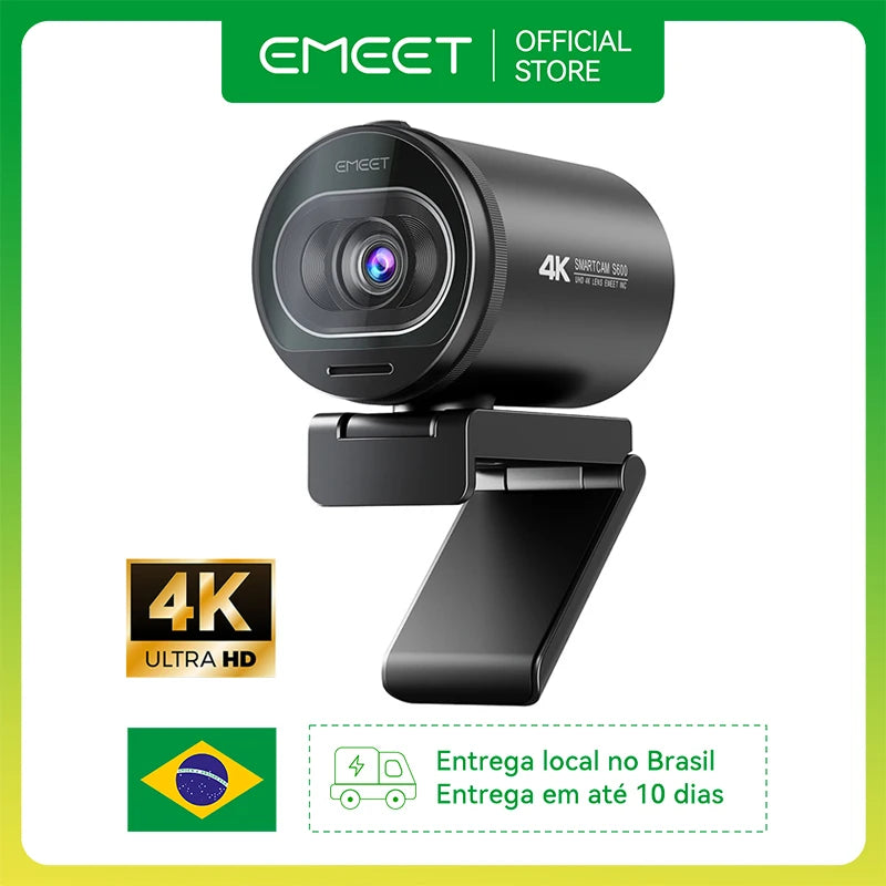 Webcam EMEET S600 4K Ultra HD | 1080p 60FPS | Autofoco Rápido | Microfones com Cancelamento de Ruído + Tampa de Privacidade – Ideal para Lives, YouTube, TikTok e Reuniões Online
