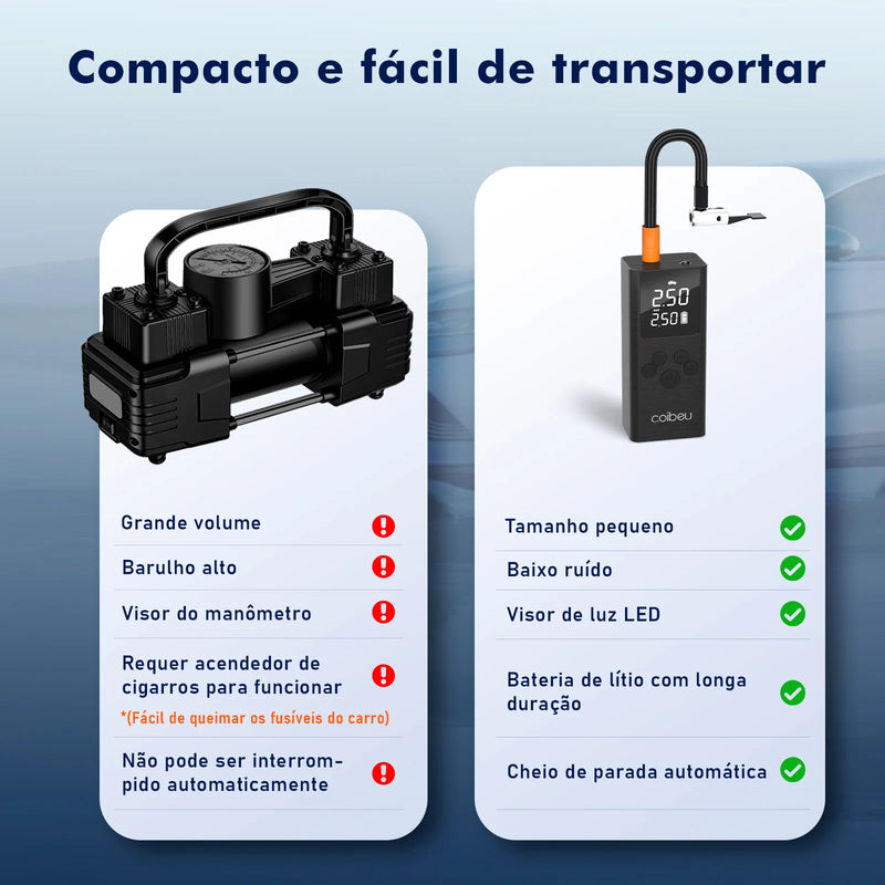 Mini Compressor Coibeu – Inflador Portátil de Pneus com Bateria Recarregável e Lanterna Integrada