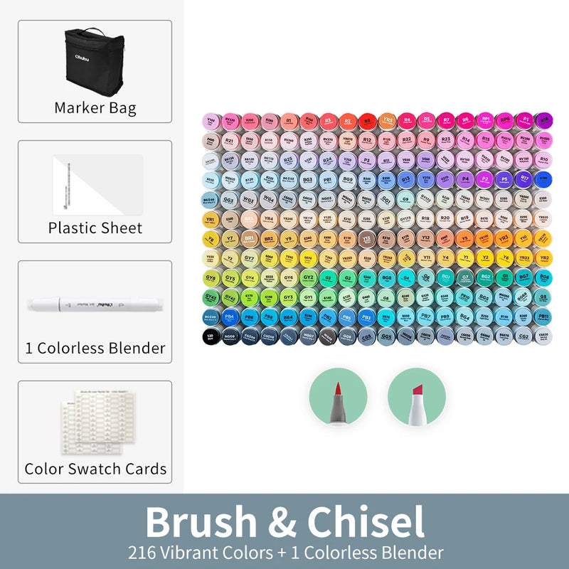 Kit Ohuhu Honolulu | Marcadores Profissionais Álcool Recarregáveis – 24 a 320 Cores Vibrantes, Dupla Ponta Brush + Chisel | Para Desenho, Mangá, Sketch e Arte Escolar