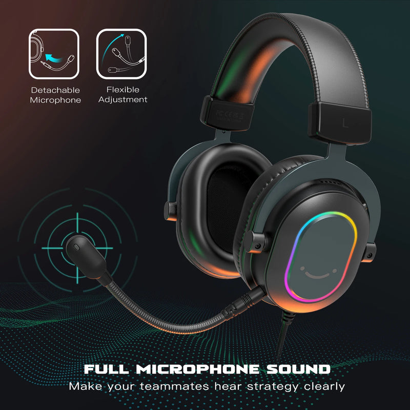 FIFINE H6 Headset Gamer USB – Som 7.1, RGB Dinâmico, Microfone com Cancelamento de Ruído, Controles no Cabo, Compatível com PC/PS5