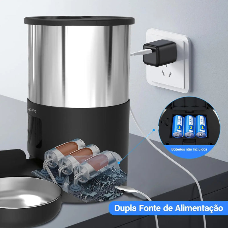 Alimentador Automático Smart Newpet 5L | Programável, Controle por APP, Tigela Inox, Ideal para Cães e Gatos