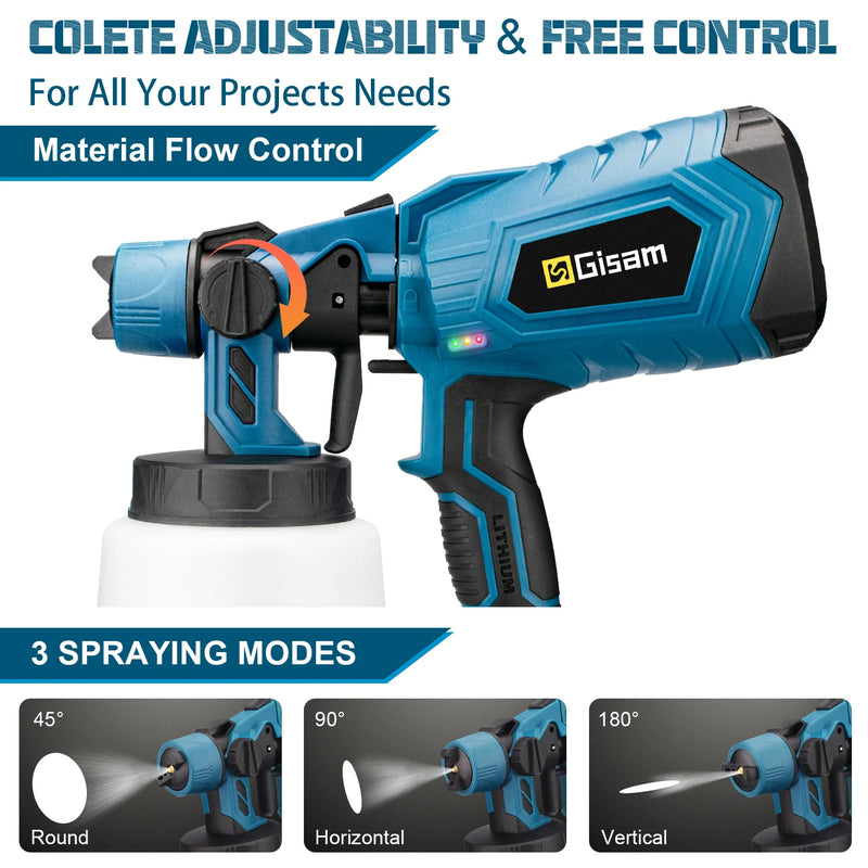 Pistola de Pintura Sem Fio 1000ml – Acabamento Profissional HVLP, Para Móveis, Carros e Revestimentos Metálicos – Compatível Makita 18V