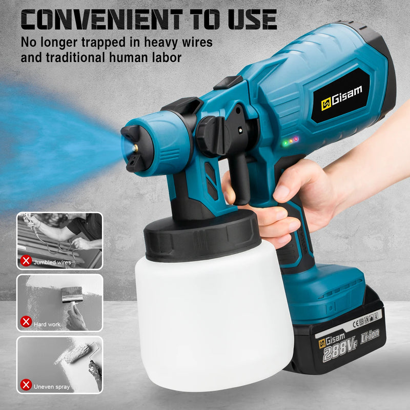 Pistola de Pintura Sem Fio 1000ml – Acabamento Profissional HVLP, Para Móveis, Carros e Revestimentos Metálicos – Compatível Makita 18V