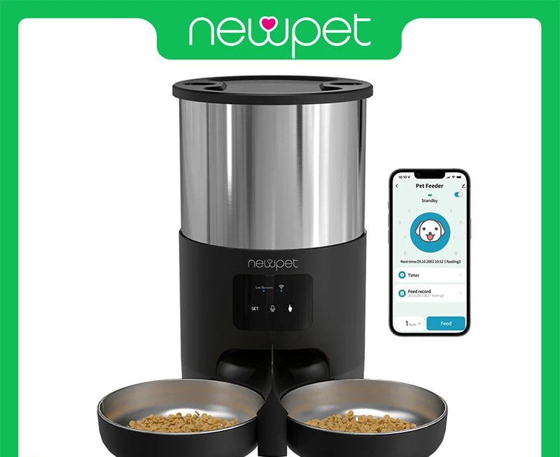 Alimentador Automático Smart Newpet 5L | Programável, Controle por APP, Tigela Inox, Ideal para Cães e Gatos