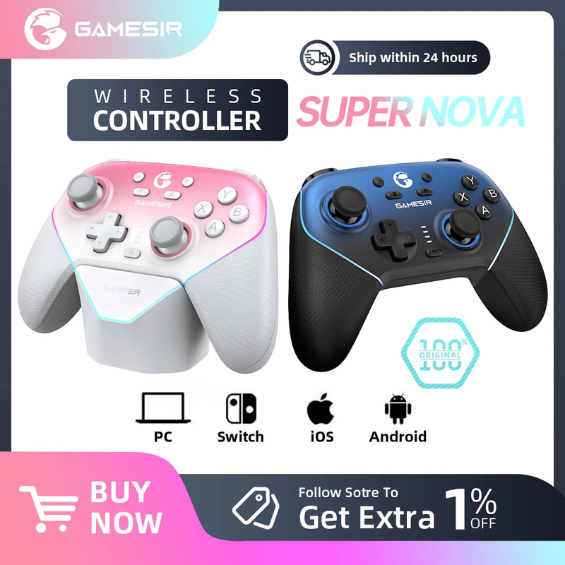 GameSir Super Nova T4N Pro – Controle Sem Fio Multiplataforma com Bluetooth e Joysticks Hall Effect  Perfeito para PC, Nintendo Switch, Android e iOS