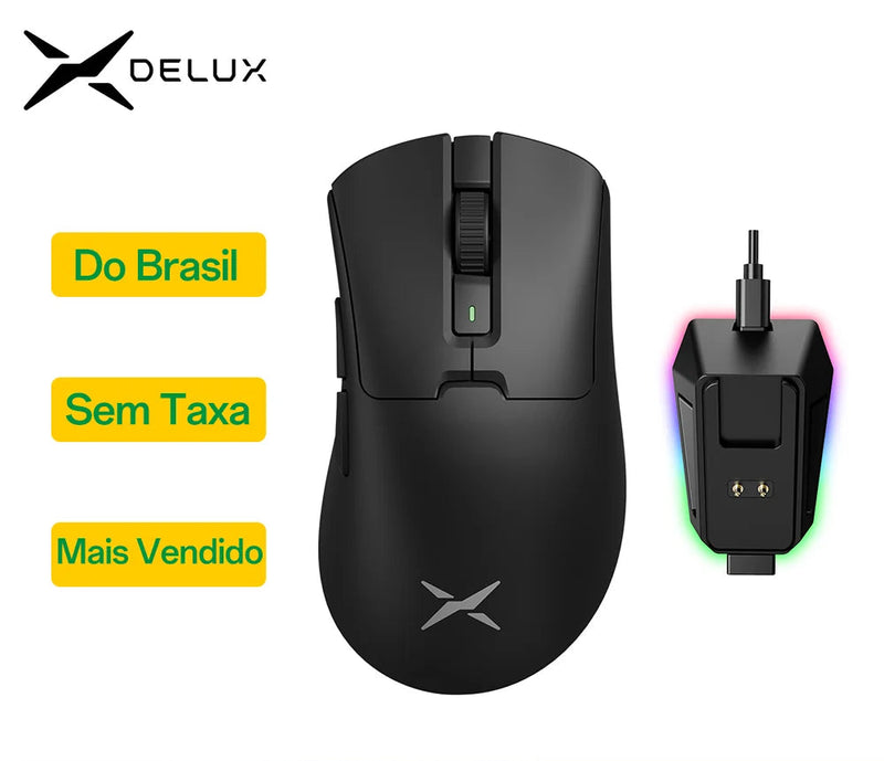 Delux M900 PRO Wireless Gaming Mouse – 8K Polling Rate, PAW3395 Sensor, RGB Dock, Ergonomic & Ultralight 63g for PC/Laptop