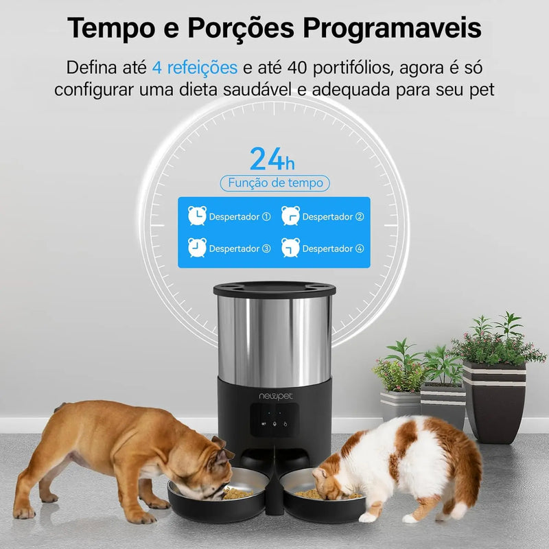 Alimentador Automático Smart Newpet 5L | Programável, Controle por APP, Tigela Inox, Ideal para Cães e Gatos