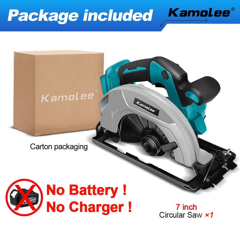 Kamolee Serra Circular Elétrica 7" – Potente, Portátil e Segura para DIY e Marcenaria | Compatível com Baterias 18V/21V