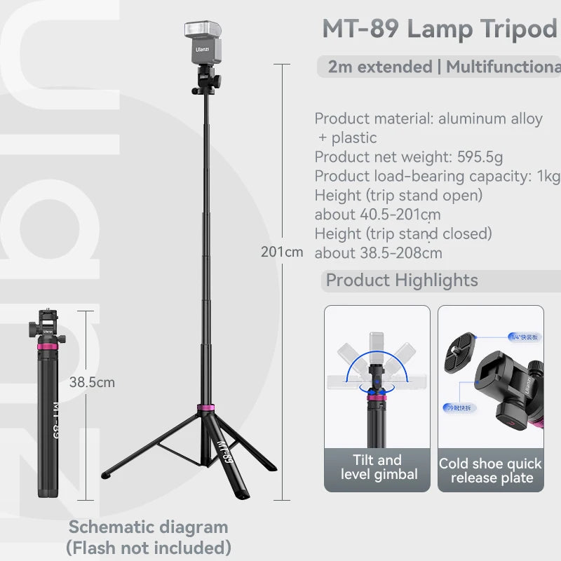 Ulanzi MT-79 Tripé Profissional Portátil – Até 2m de Altura, Alumínio de Alta Resistência, Super Leve, Ideal p/ Celular, DSLR, GoPro e Luz de Estúdio