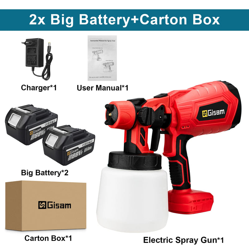 Pistola de Pintura Sem Fio 1000ml – Acabamento Profissional HVLP, Para Móveis, Carros e Revestimentos Metálicos – Compatível Makita 18V