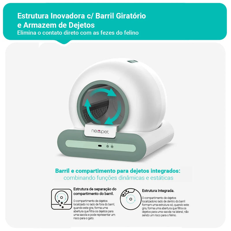 Caixa de Areia Automática Newpet 65L – Autolimpante, Silenciosa e com App para cuidar da saúde do seu gato