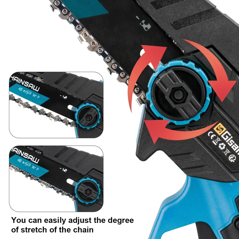Mini Motosserra Elétrica Gisam 8" Brushless – Sem Fio, Portátil, Para Poda, Jardinagem e Madeira | Compatível com Baterias Makita 18V