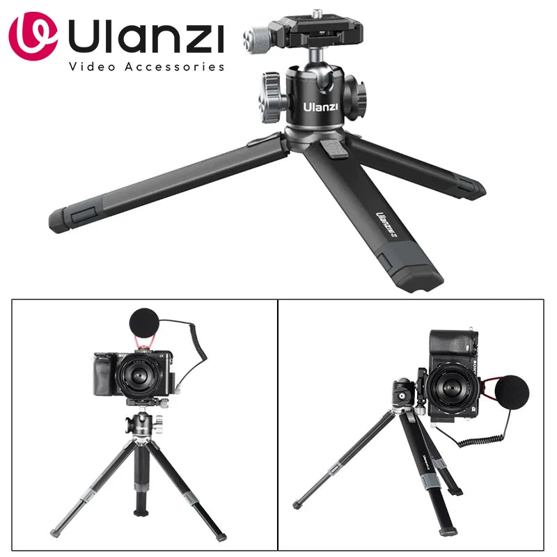 Tripé Profissional Ulanzi MT-24 para Vlog | Compacto, 100% Alumínio, Suporta até 2,5 kg, Cabeça Ballhead com Cold Shoe e Arca-Swiss