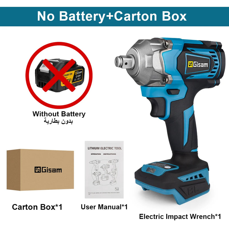 Chave de Impacto Elétrica 18V 1200N·m – Motor Brushless, Super Torque, Compatível Makita Série B