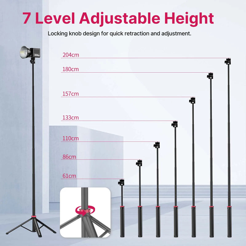 Ulanzi MT-79 Tripé Profissional Portátil – Até 2m de Altura, Alumínio de Alta Resistência, Super Leve, Ideal p/ Celular, DSLR, GoPro e Luz de Estúdio