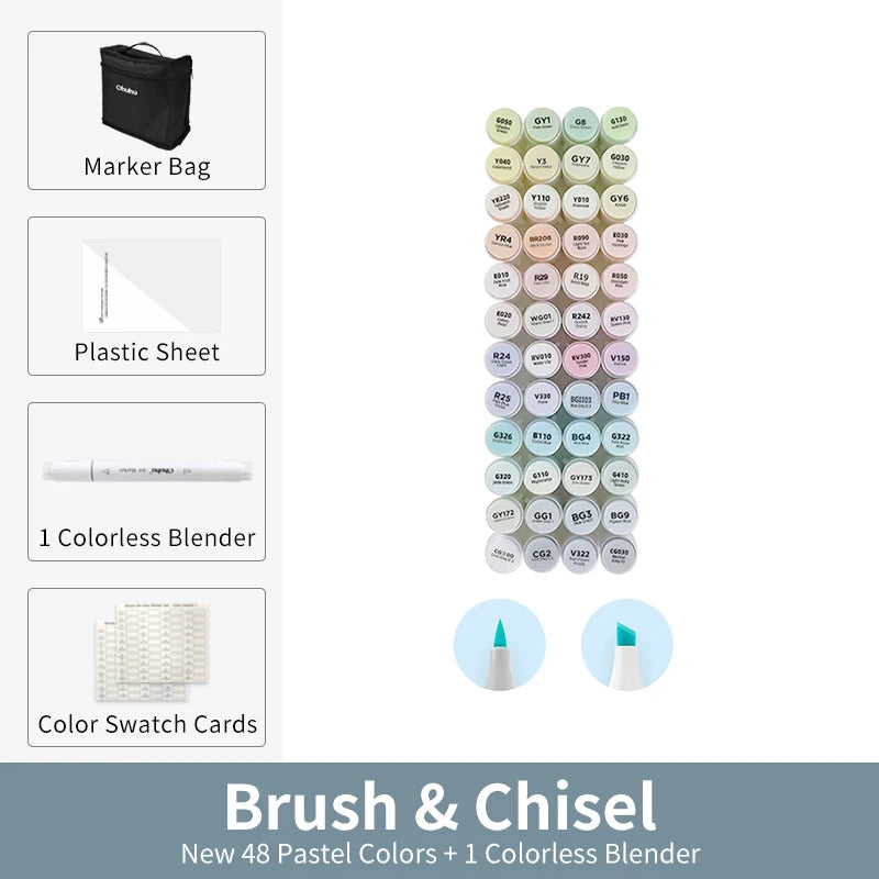 Kit Ohuhu Honolulu | Marcadores Profissionais Álcool Recarregáveis – 24 a 320 Cores Vibrantes, Dupla Ponta Brush + Chisel | Para Desenho, Mangá, Sketch e Arte Escolar