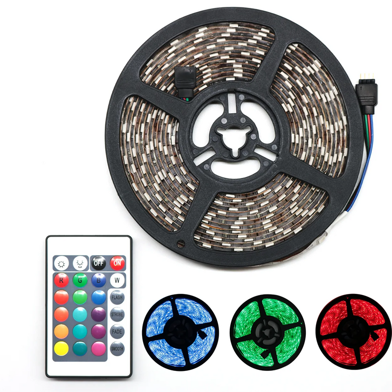 Fita LED RGB 5050 5m IP65 + Controle Remoto + Fonte 12V Bivolt – Iluminação Colorida e Flexível